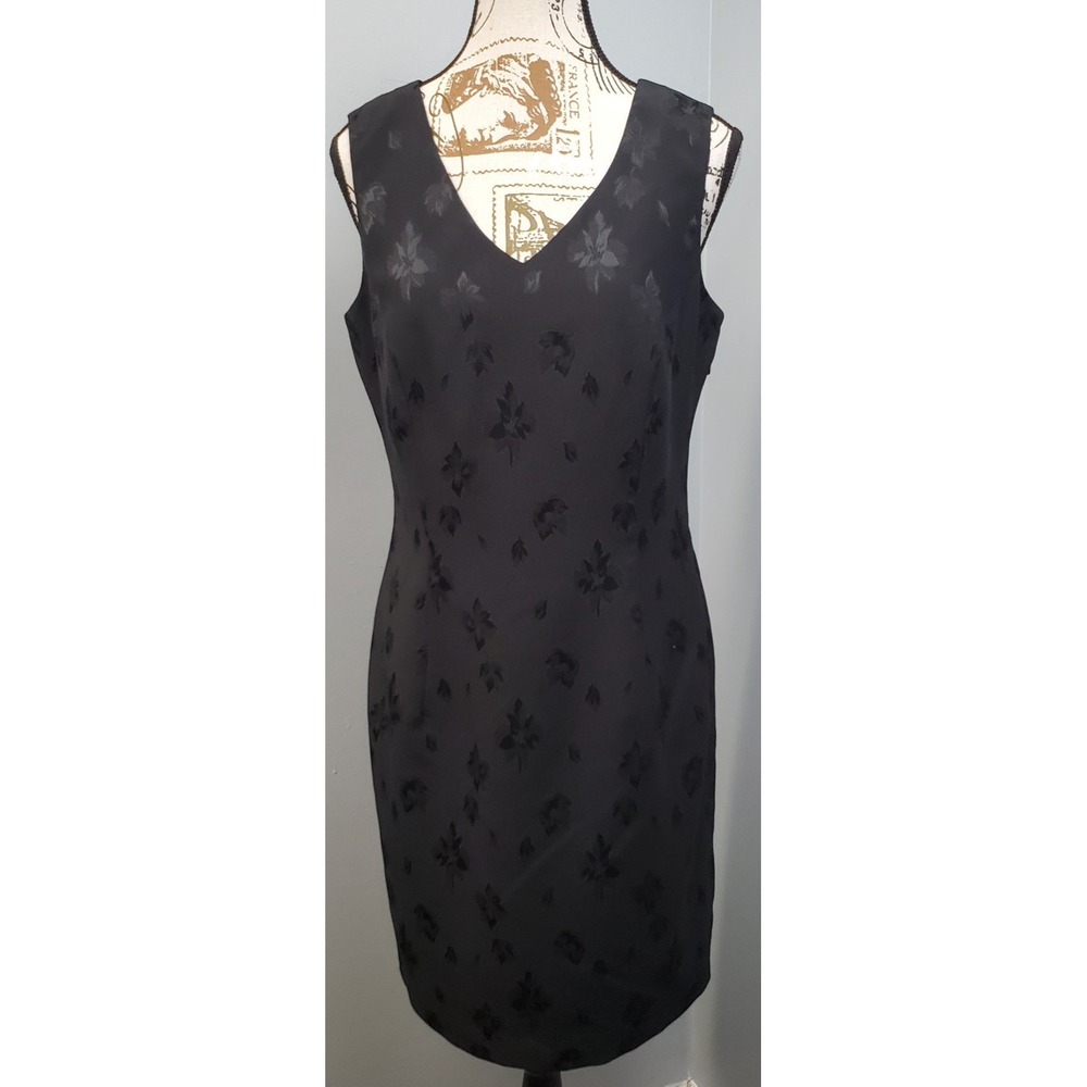 John Roberts‎ Bodycon Dress Womens 8 Black Floral Lined Side Zip Crisscross Back